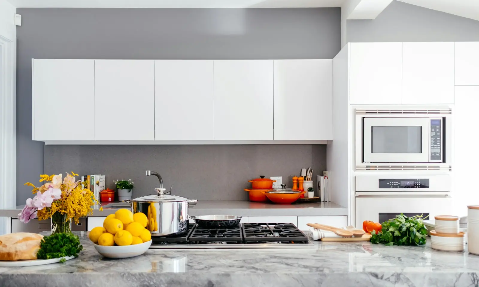 Kitchen with fresh flowers and natural light